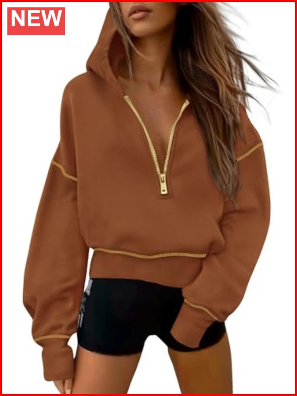 Women's Half Zip Cropped Hoodie Sweatshirt Fleece Lined Pullover